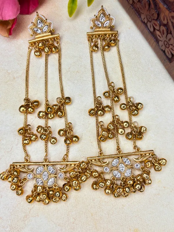 Gold-Plated_White_Stone_Ghungroo_Chain_Dangler_Statement_Earrings