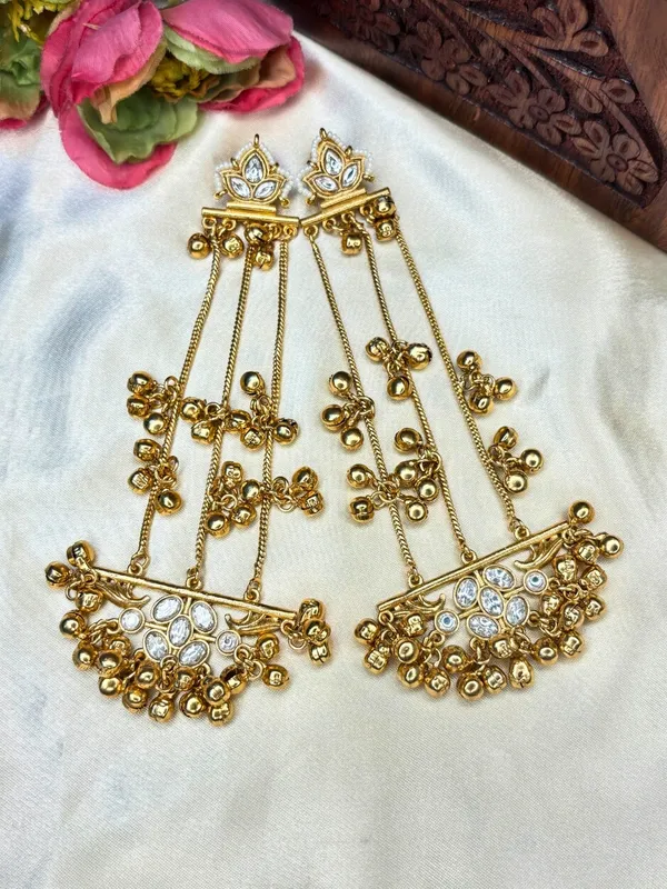 Gold-Plated_White_Stone_Ghungroo_Chain_Dangler_Statement_Earrings