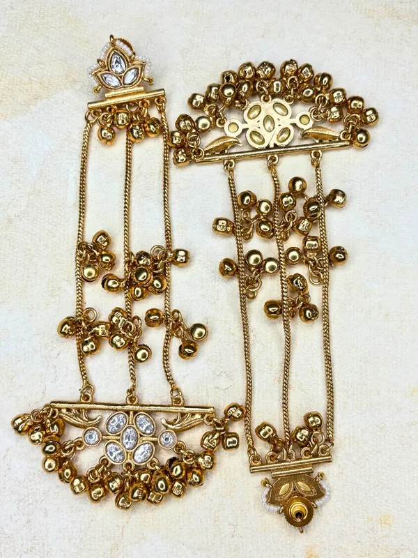 Gold-Plated_White_Stone_Ghungroo_Chain_Dangler_Statement_Earrings
