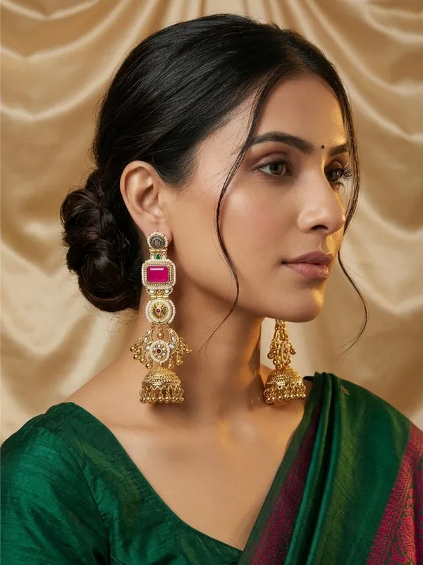 Gold-Toned_Kundan_&_Pink_Stone_Embellished_Pearl_Jhumka_Drop_Earrings