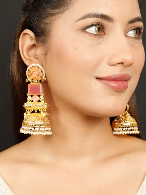 Handmade_Gold_Plated_Long_Pink_Jhumka_Earrings