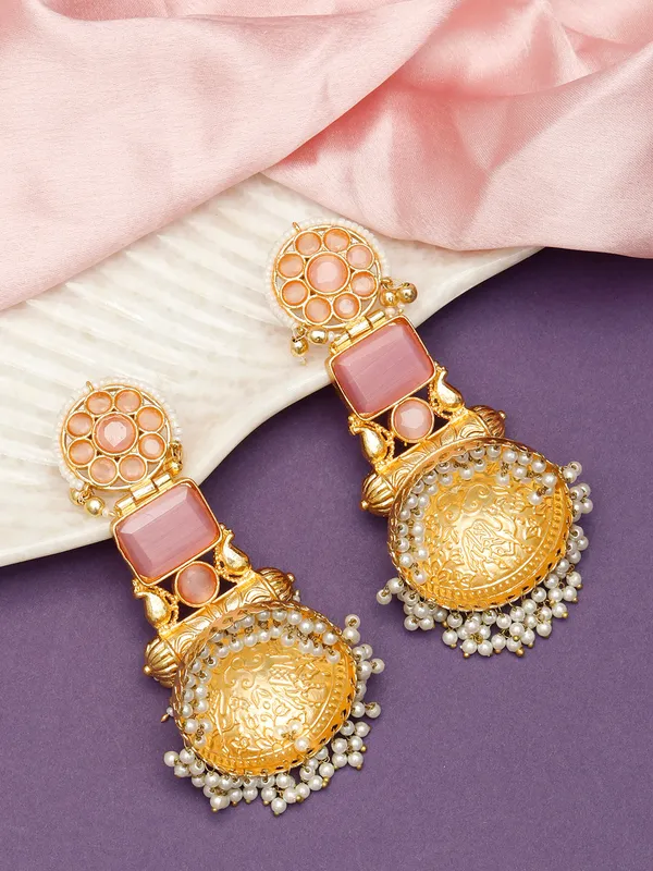 Handmade_Gold_Plated_Long_Pink_Jhumka_Earrings