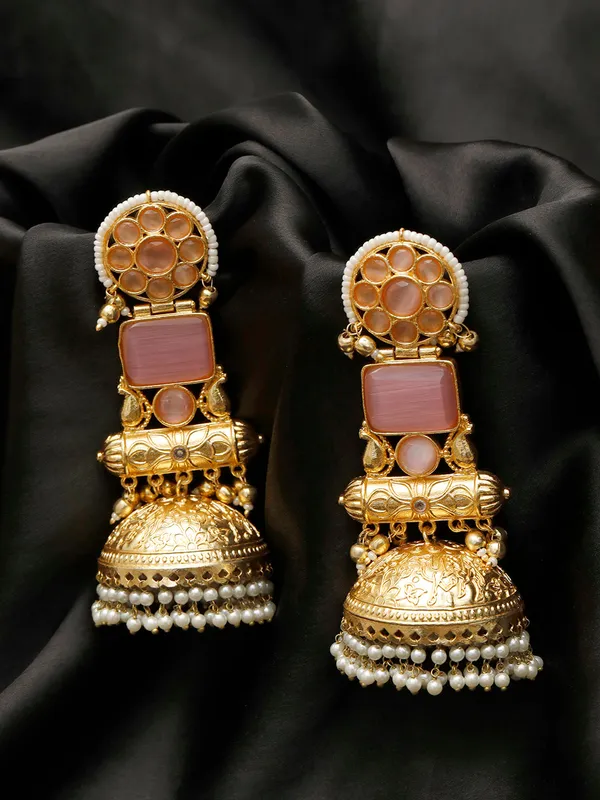 Handmade_Gold_Plated_Long_Pink_Jhumka_Earrings