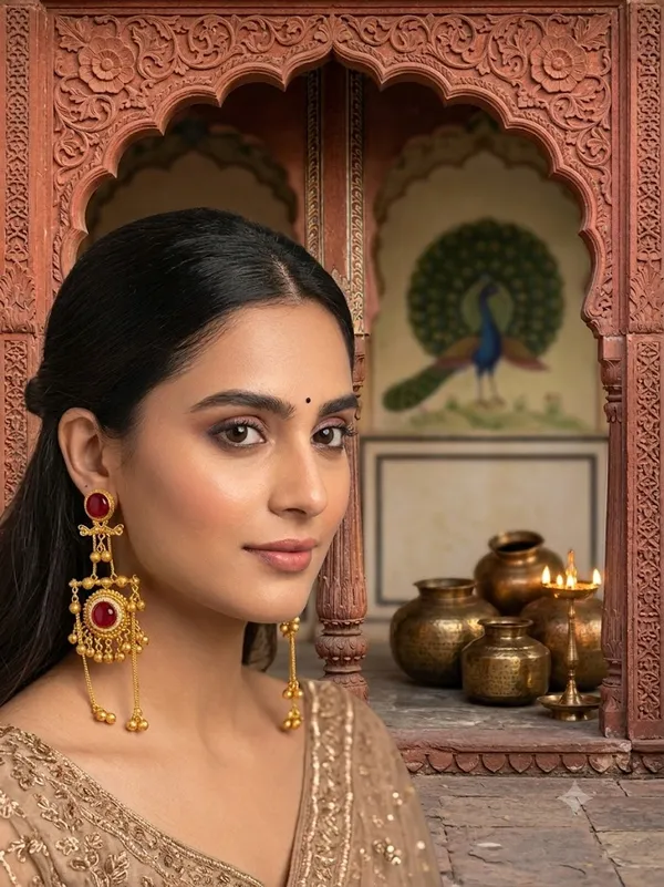 Gold-Plated_Kundan_&_Ghungroo_Beaded_Kashmiri_Drop_Earrings