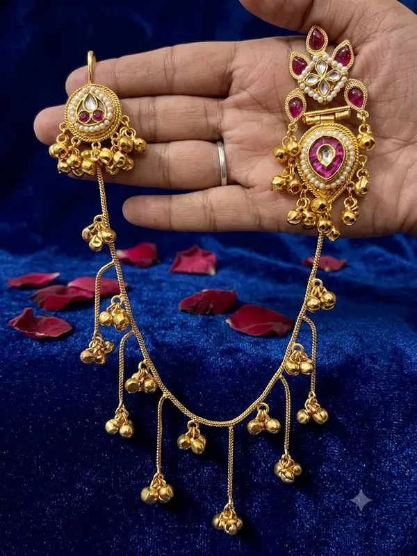 Gold_Plated_Kundan_Studded_Ear_Chain_Kanchain_Earrings