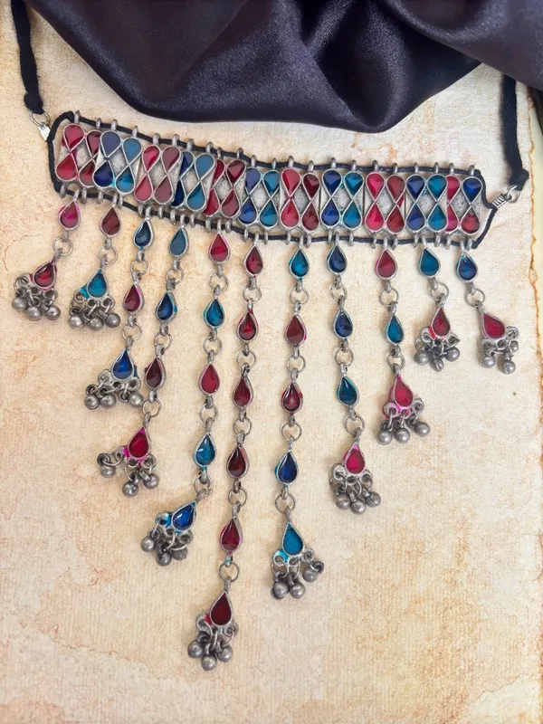 Oxidised_Silver_Multi-Colour_Stone_Choker_Necklace
