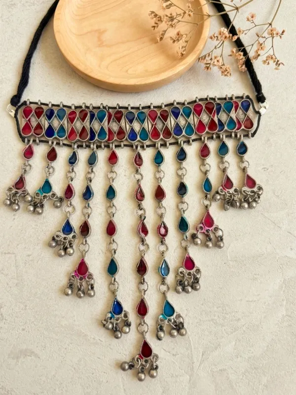 Oxidised_Silver_Multi-Colour_Stone_Choker_Necklace
