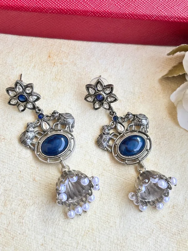 Oxidised_Silver_Plated_Elephant_Shaped_Jhumkas_Earrings
