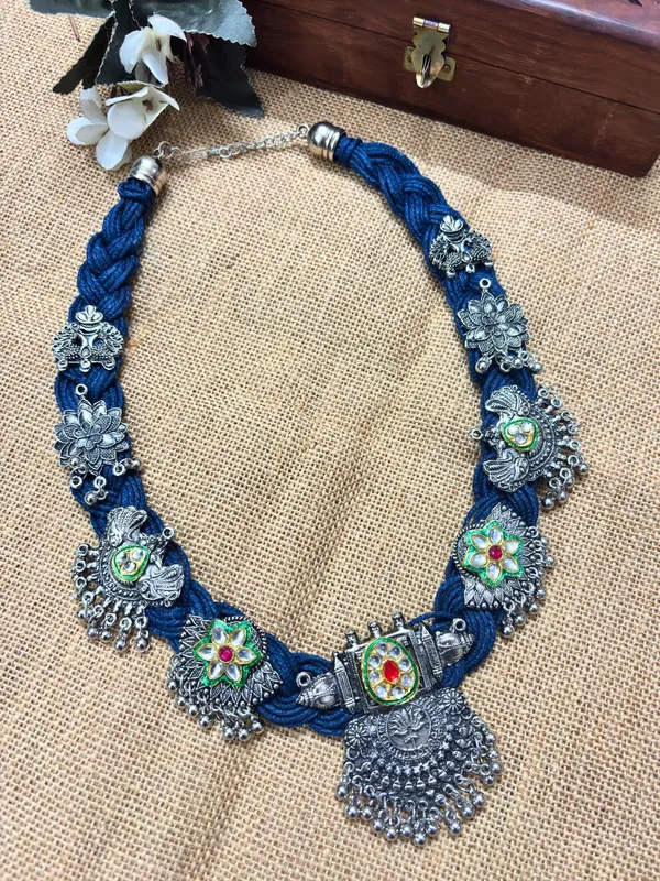 Oxidised_Silver_Plated_Floral_&_Peacock_Charm_Statement_Bohemian_Jute_Necklace