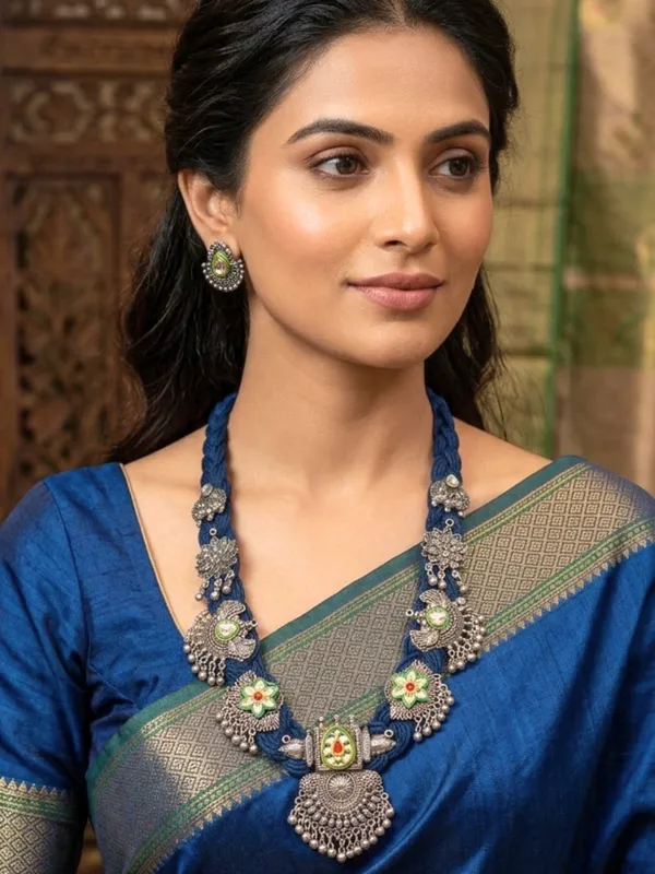 Oxidised_Silver_Plated_Floral_&_Peacock_Charm_Statement_Bohemian_Jute_Necklace