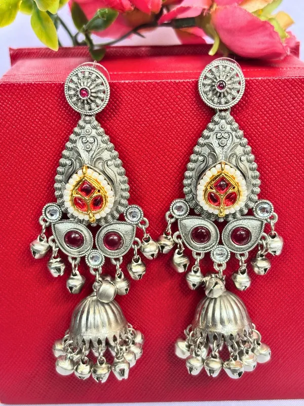 Oxidised_Silver_Plated_Peacock_Shaped_Jhumkas_Earrings