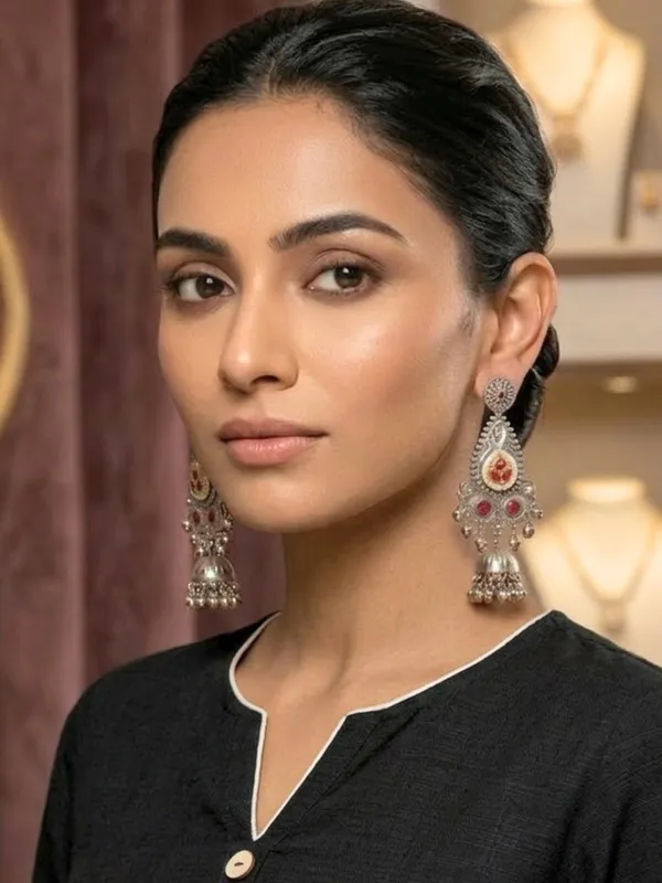 Oxidised_Silver_Plated_Peacock_Shaped_Jhumkas_Earrings