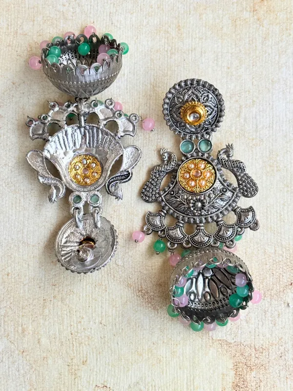 Oxidised_Silver_Plated_Peacock_Shaped_Jhumkas_Earrings