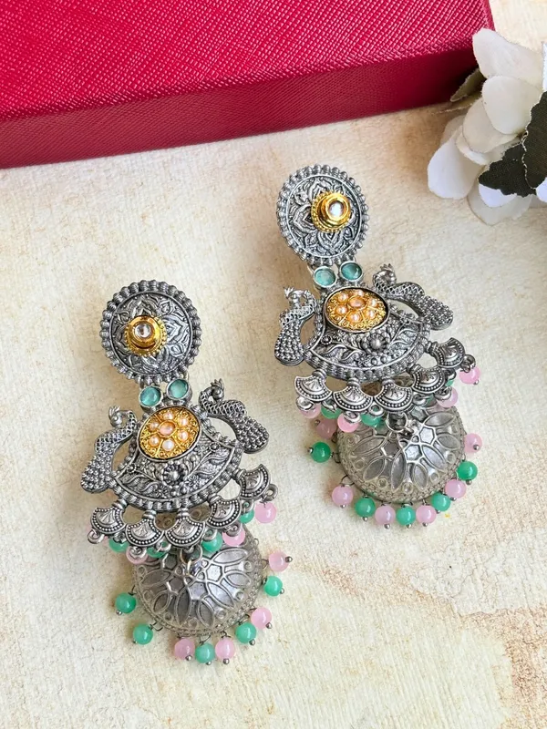 Oxidised_Silver_Plated_Peacock_Shaped_Jhumkas_Earrings