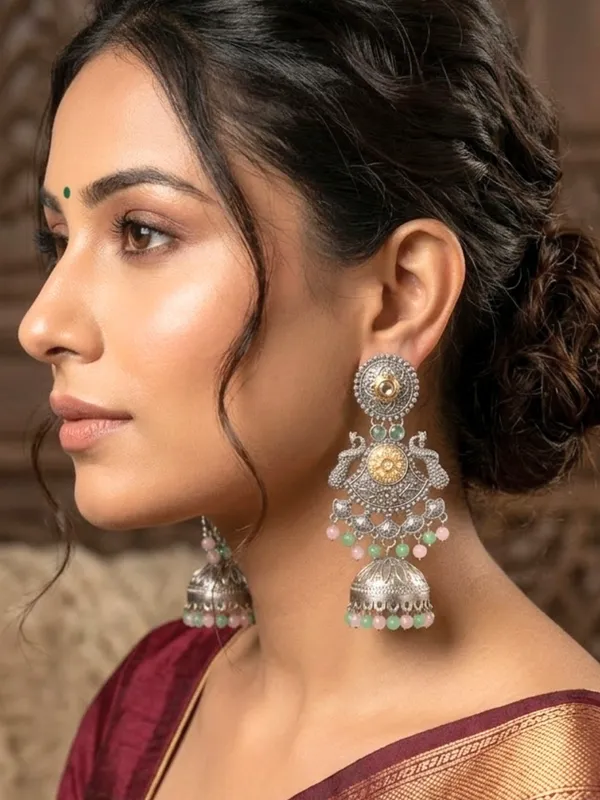 Oxidised_Silver_Plated_Peacock_Shaped_Jhumkas_Earrings