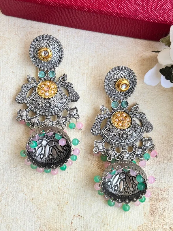 Oxidised_Silver_Plated_Peacock_Shaped_Jhumkas_Earrings