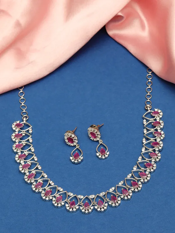 Rhodium-Plated_White_And_Pink_Ad_&_Cubic_Zirconia_Studded_Jewellery_Set