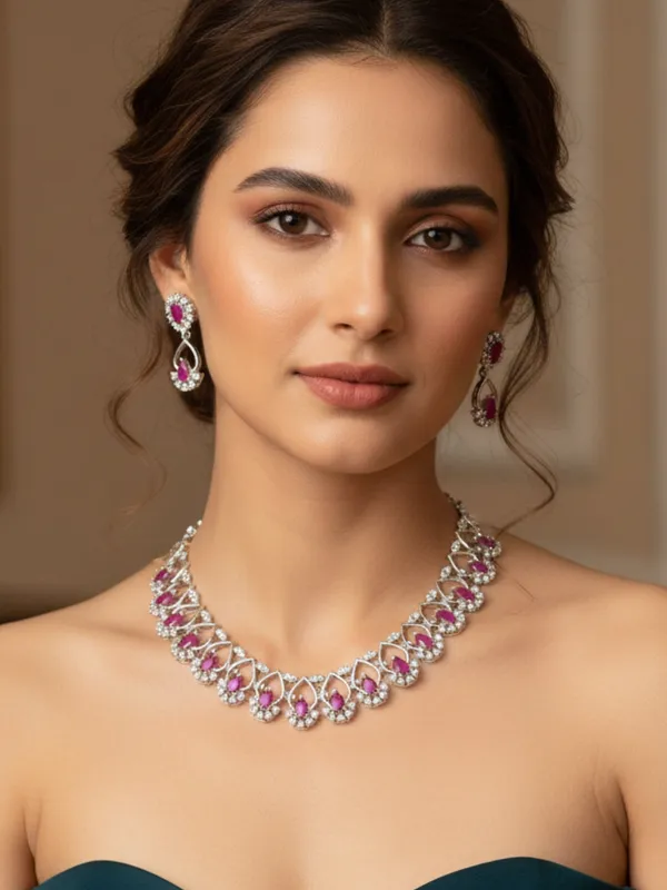 Rhodium-Plated_White_And_Pink_Ad_&_Cubic_Zirconia_Studded_Jewellery_Set