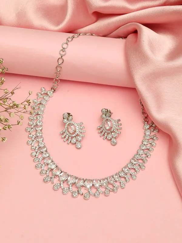 Rhodium-Plated_White_Ad_&_Cubic_Zirconia_Studded_Necklace_Jewellery_Set