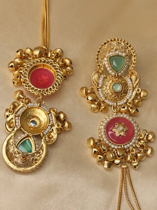 Set_Of_2_Gold-Plated_Peacock_Shaped_Kundan_&_Ghungroo_Studded_Kashmiri_Drop_Earrings