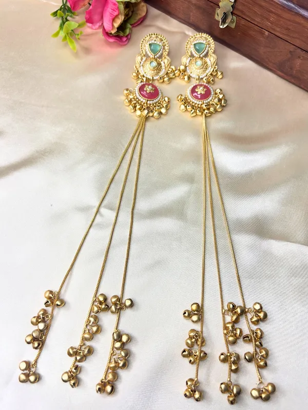 Set_Of_2_Gold-Plated_Peacock_Shaped_Kundan_&_Ghungroo_Studded_Kashmiri_Drop_Earrings