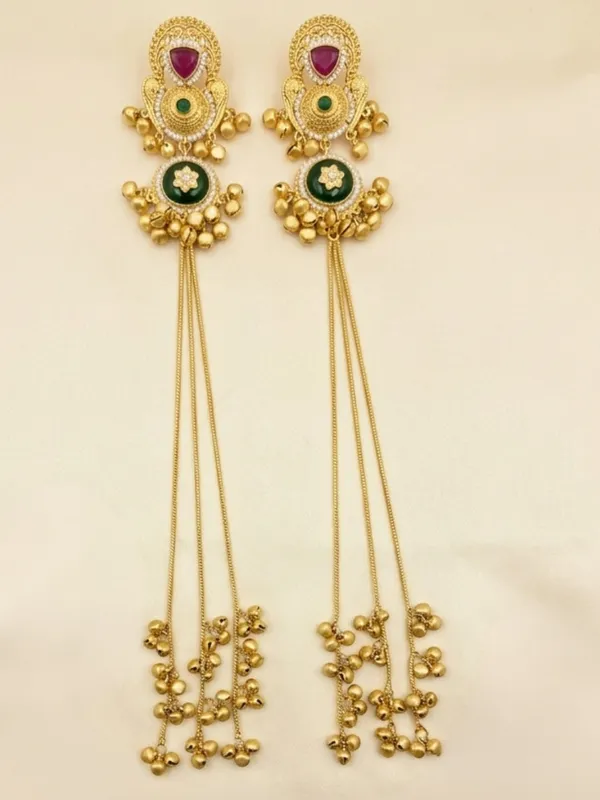 Set_Of_2_Gold-Plated_Peacock_Shaped_Kundan_&_Ghungroo_Studded_Kashmiri_Drop_Earrings