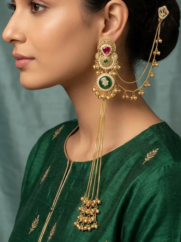 Set_Of_2_Gold-Plated_Peacock_Shaped_Kundan_&_Ghungroo_Studded_Kashmiri_Drop_Earrings