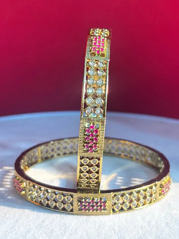 Pink_&_White_22K_Gold-Plated_Ad_Stones_Handcrafted_Bangles