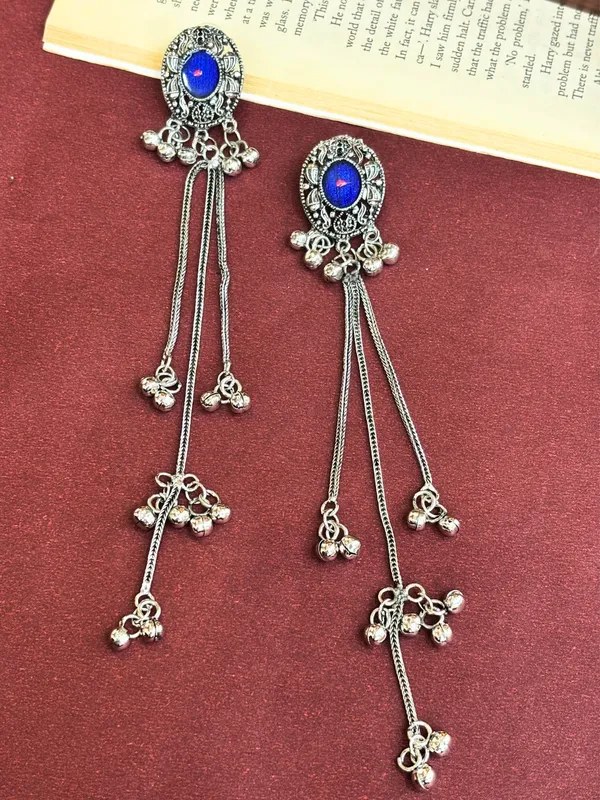 Silver_Toned_Oxidised_Kashmiri_Long_Drop_Earrings