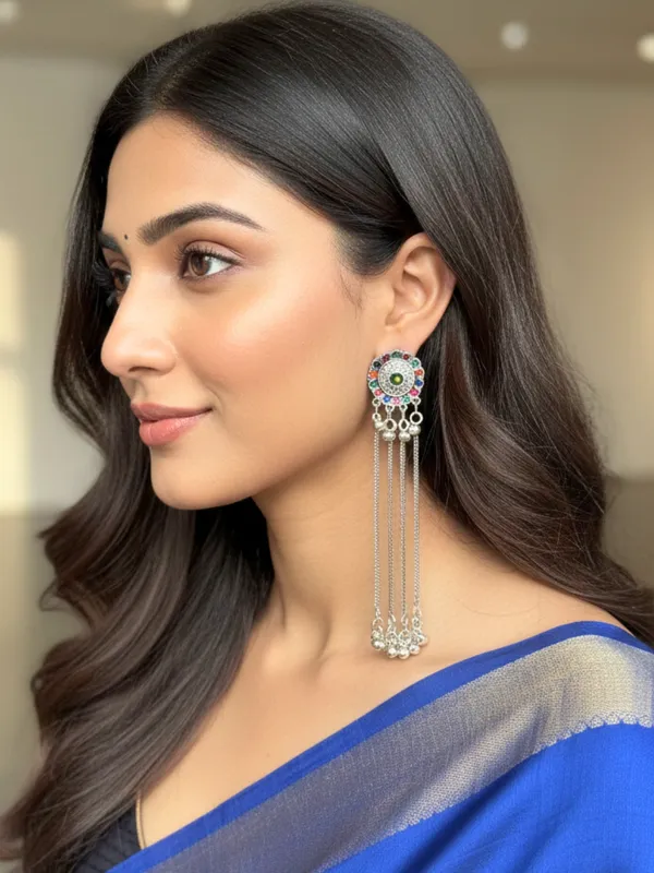 Silver_Toned_Oxidised_Kashmiri_Long_Drop_Earrings