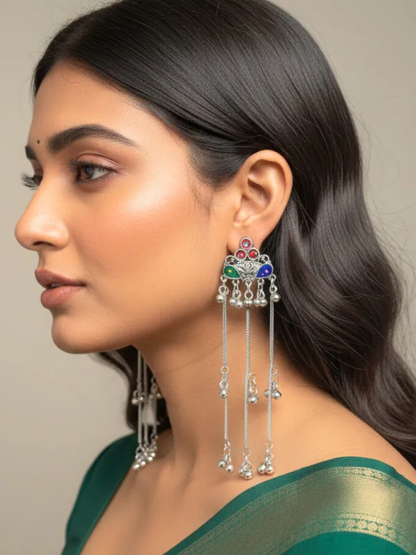 Silver_Toned_Oxidised_Kashmiri_Long_Drop_Earrings