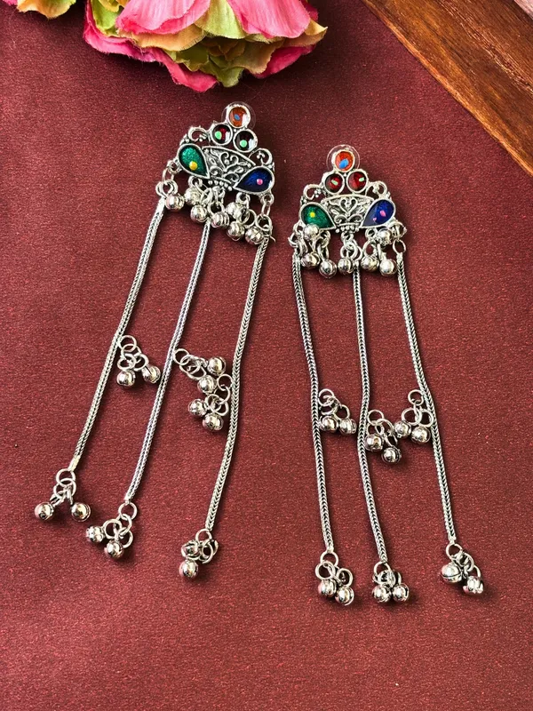 Silver_Toned_Oxidised_Kashmiri_Long_Drop_Earrings