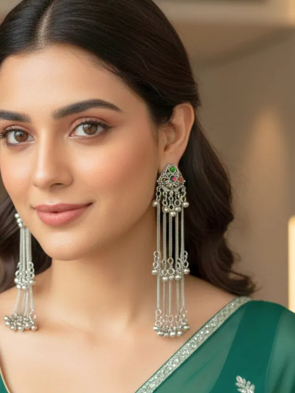 Silver_Toned_Oxidised_Kashmiri_Long_Drop_Earrings