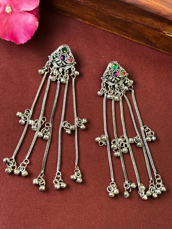 Silver_Toned_Oxidised_Kashmiri_Long_Drop_Earrings