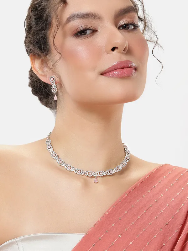 American_Diamond_Pink_Studded_Jewellery_Set