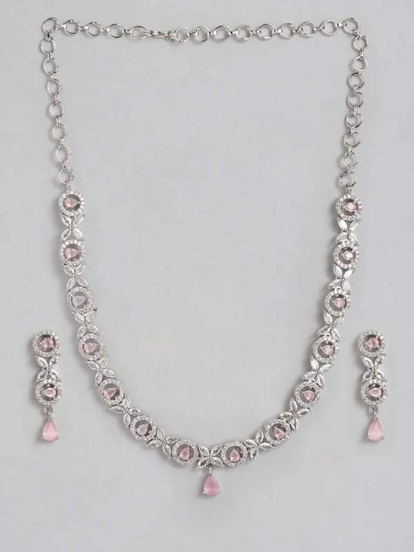 American_Diamond_Pink_Studded_Jewellery_Set