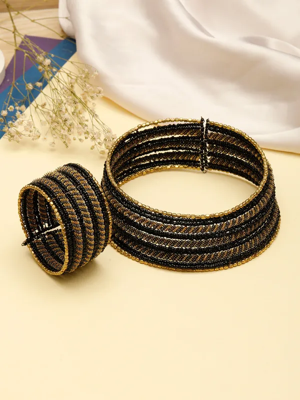 Gold-Plated_Beaded_Afghan_Layered_Necklace_With_Bracelet