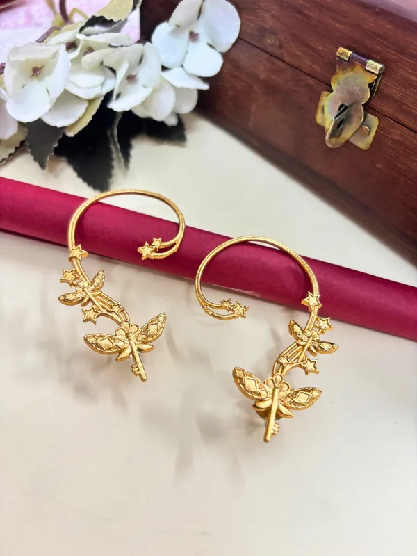 Gold_Plated_Butterfly_Contemporary_Ear_Cuff_Earrings