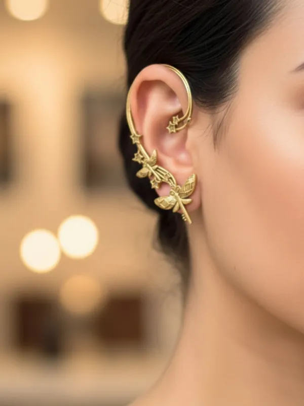 Gold_Plated_Butterfly_Contemporary_Ear_Cuff_Earrings