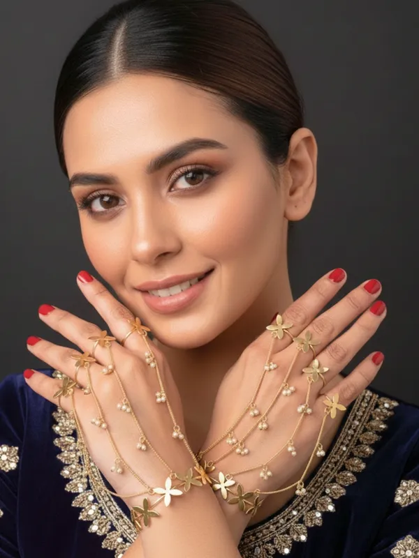 Gold-Plated_Flower_Ring_Bracelet_With_Hathphool