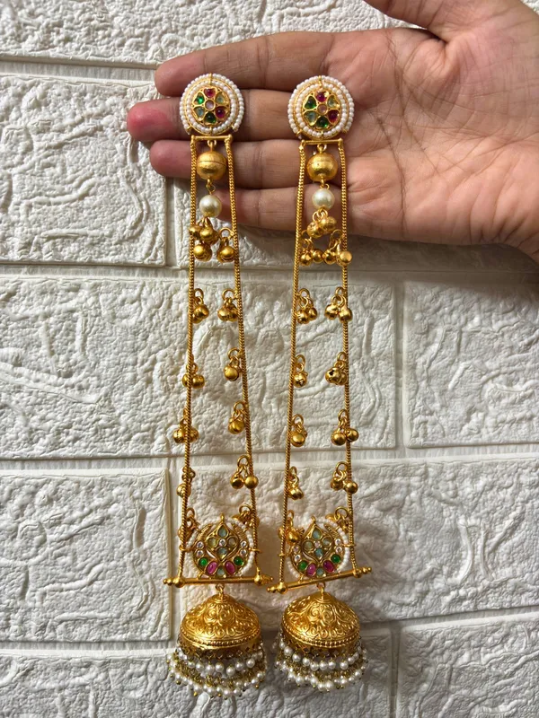 Gold_Plated_Kashmiri_Long_Drop_Earrings(Navratna)