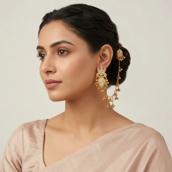 Gold_Plated_Kundan_Studded_Ear_Chain_Kanchain_Earrings