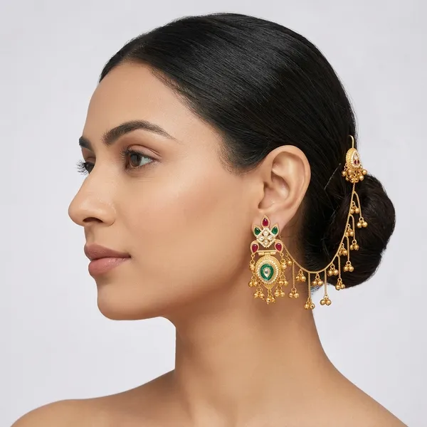 Gold_Plated_Kundan_Studded_Ear_Chain_Kanchain_Earrings