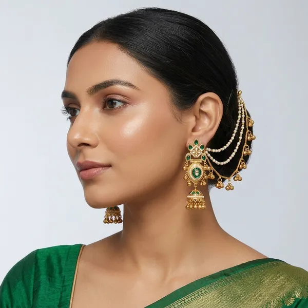 Gold_Plated_Kundan_Studded_Ear_Chain_Kanchain_Earrings