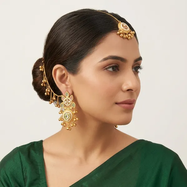 Gold_Plated_Kundan_Studded_Ear_Chain_Kanchain_Earrings