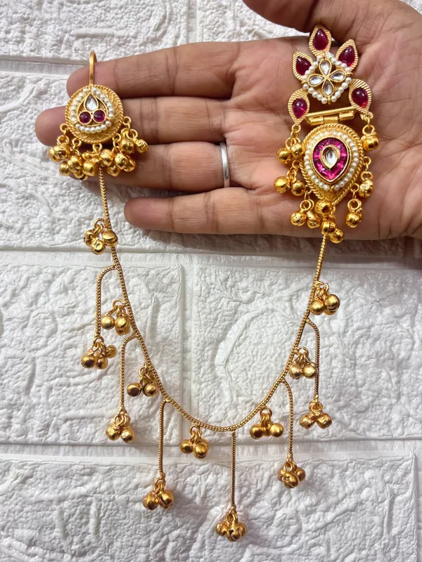 Gold_Plated_Kundan_Studded_Ear_Chain_Kanchain_Earrings