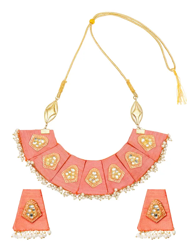 Gold_Plated_&_Peach_Pearl_Beaded_Jewellery_Set