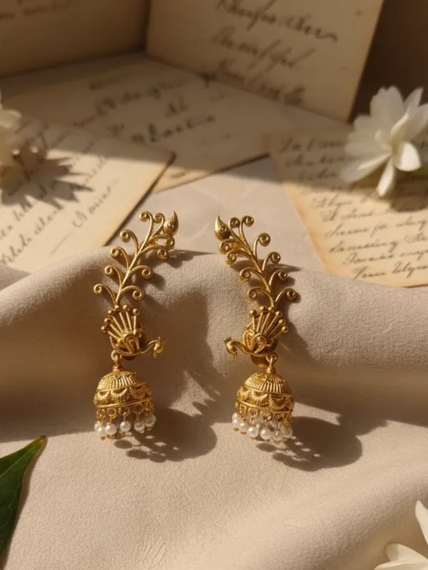Gold_Plated_Peacock_Ear_Cuff_Shaped_Jhumkas_Earrings