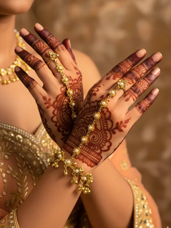 Gold-Plated_Pearl_Ring_Bracelet_With_Hathphool