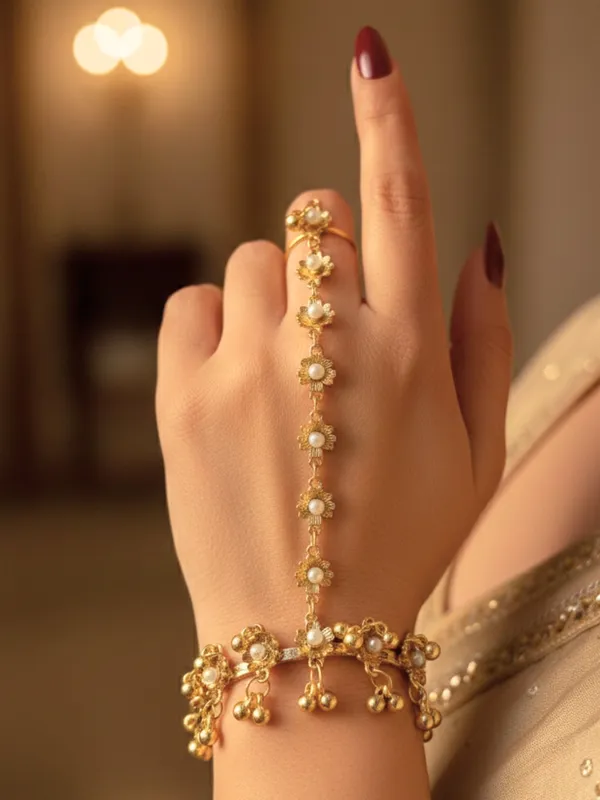 Gold-Plated_Pearl_Ring_Bracelet_With_Hathphool